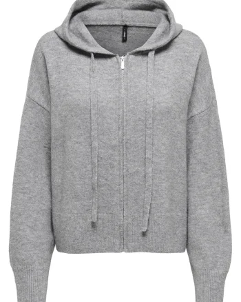 Cardigan dama,  fermoar, gri, poliester reciclat