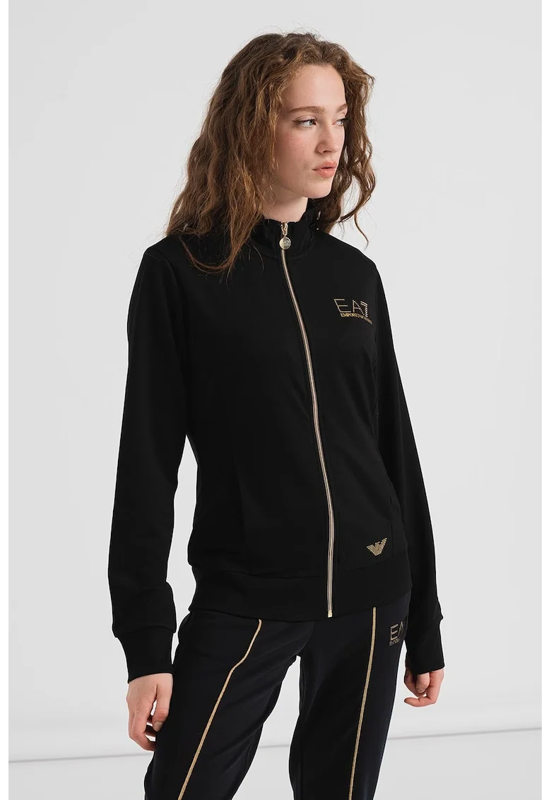 Bluza sport cu fermoar si buzunare laterale, Negru