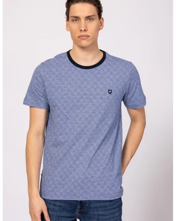 Tricou cu decolteu la baza gatului si logo discret Montry, Albastru prafuit