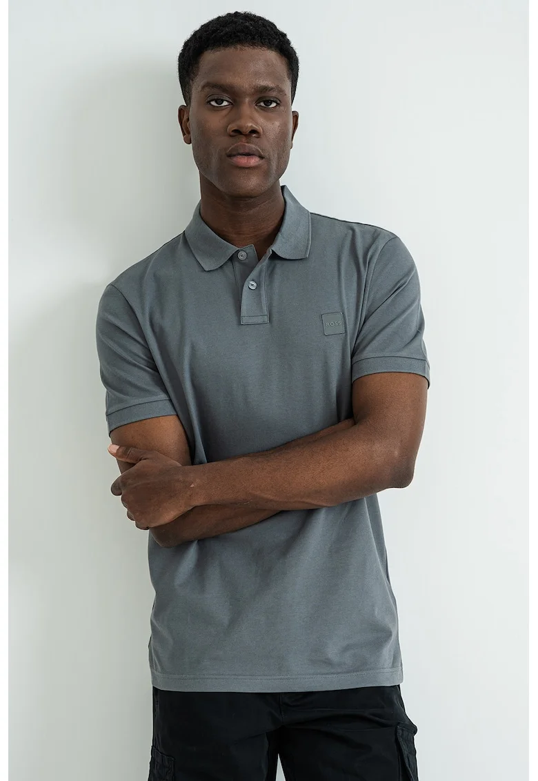 Tricou polo slim fit Passenger, Gri inchis