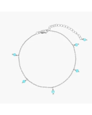 Bratara de picior din argint Gem Droplet - Turcoaz