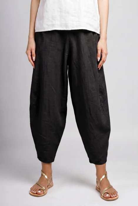 Pantaloni salvari din in cu croi lejer si volumetric, negri