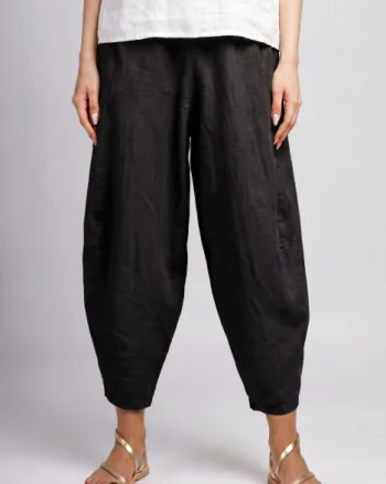 Pantaloni salvari din in cu croi lejer si volumetric, negri