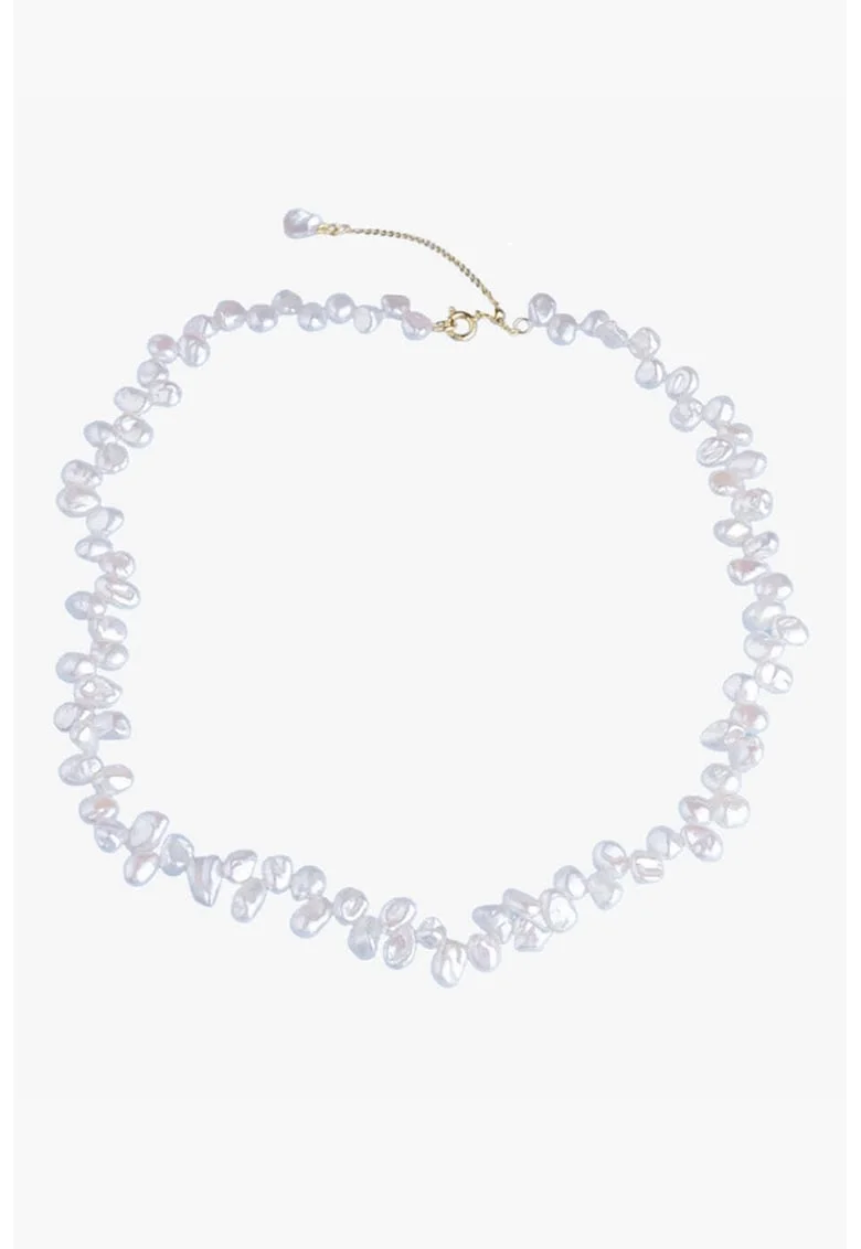 Colier placat cu aur de 14K si perle naturale, Alb/Auriu