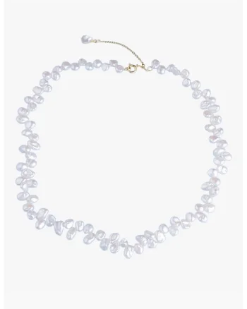Colier placat cu aur de 14K si perle naturale, Alb/Auriu