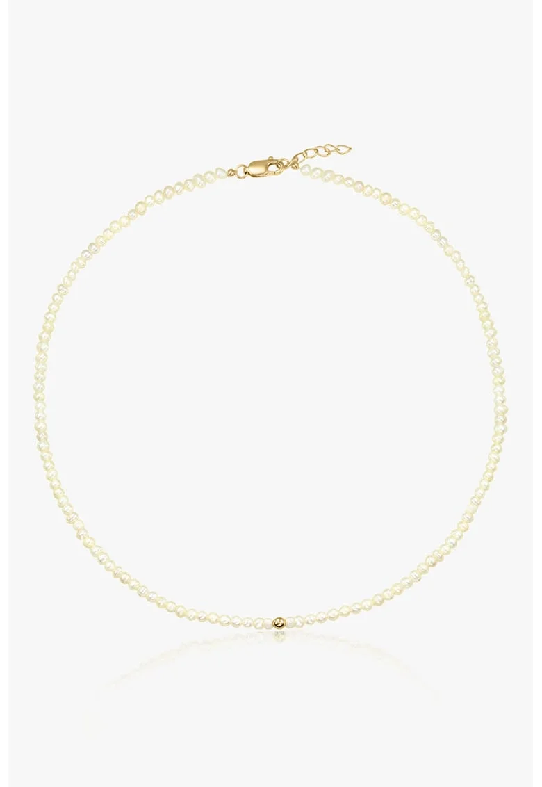 Colier placat cu aur de 14K si decorat cu perle, Alb/Auriu