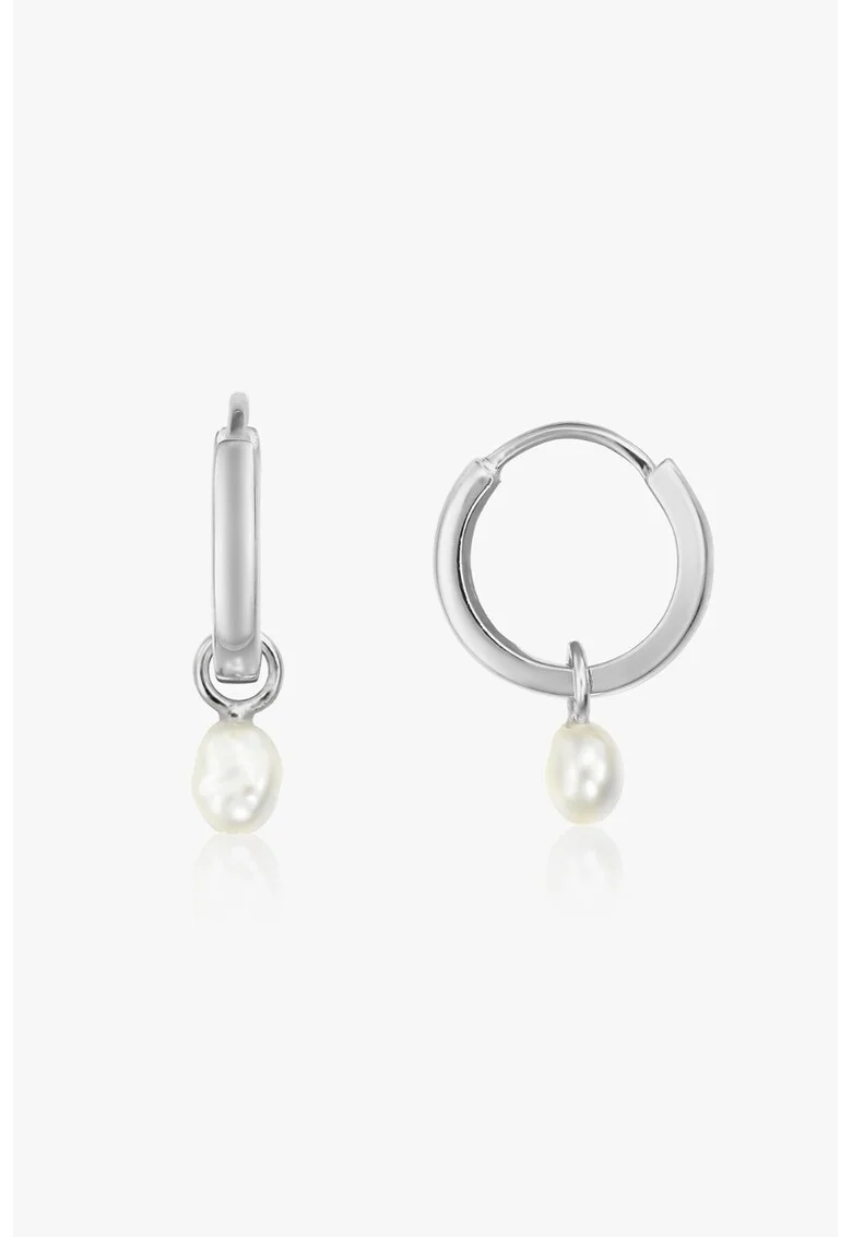 Cercei din argint veritabil 925 decorati cu perle Little Drop, Alb/Argintiu