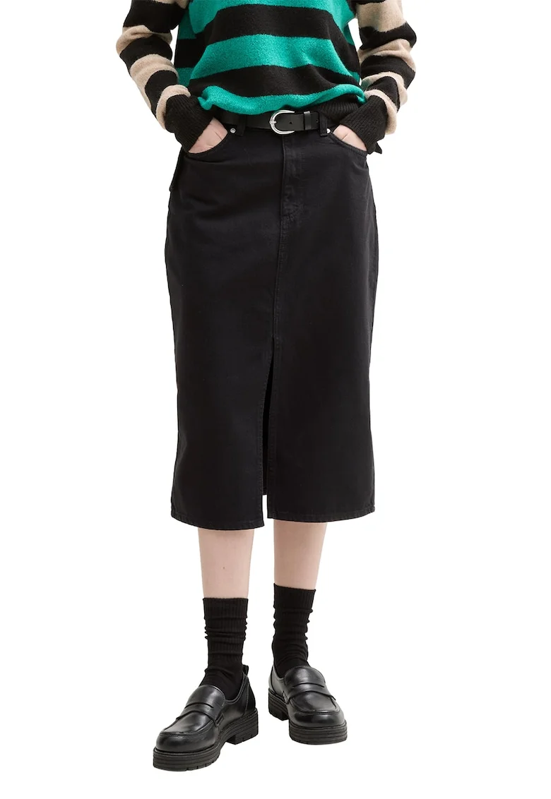 Fusta midi din denim, Negru