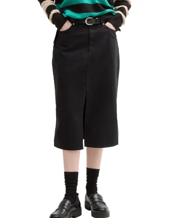 Fusta midi din denim, Negru