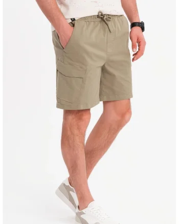 Pantaloni scurti cargo cu snur de ajustare, Verde pal