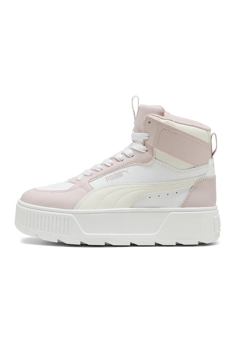 Pantofi sport medii de piele si piele ecologica Karmen, Alb/Roz pal