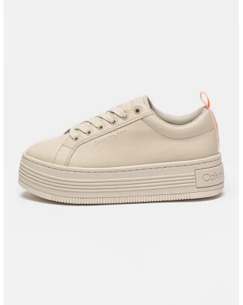 Pantofi sport flatform din piele cu logo, Maro taupe deschis