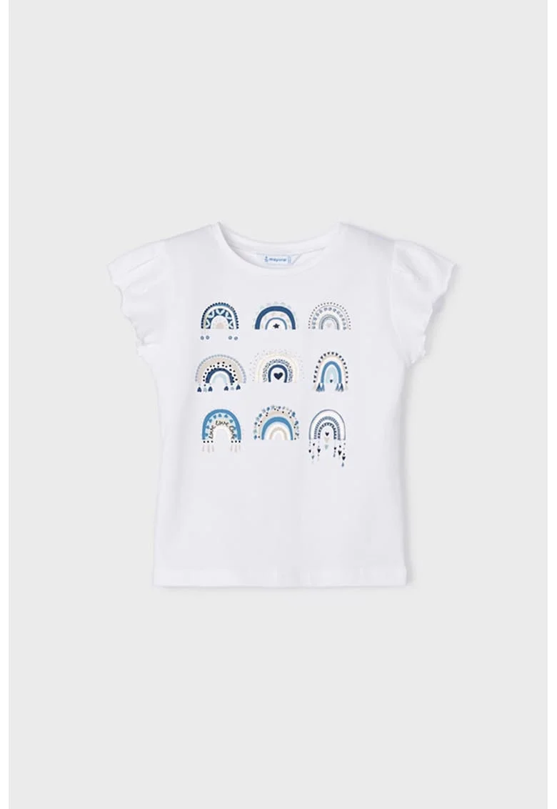 Tricou de bumbac cu model grafic, Alb