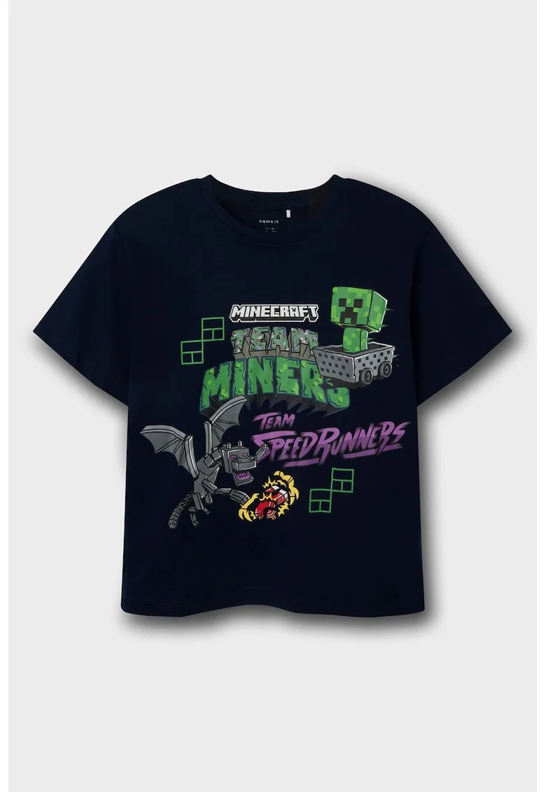 Tricou din bumbac organic cu imprimeu grafic, Verde/Albastru ultramarin