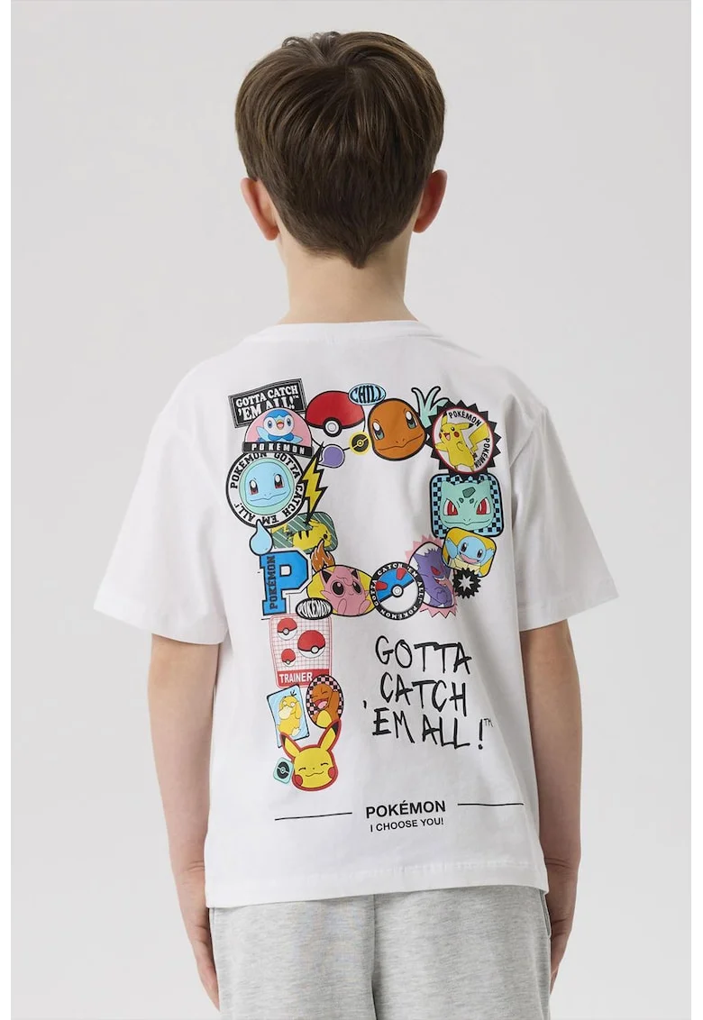 Tricou din bumbac cu imprimeu grafic, Alb optic/Multicolor