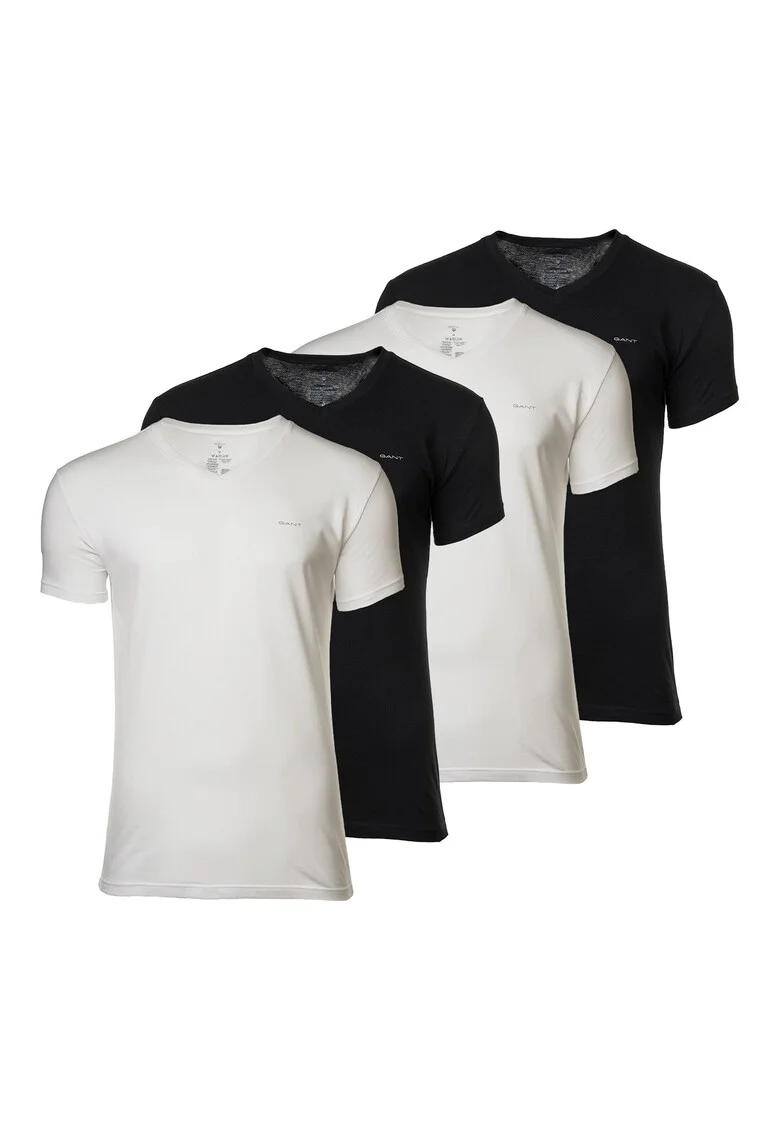 Set de tricouri slim fit de bumbac - 4 perechi, Alb/Negru