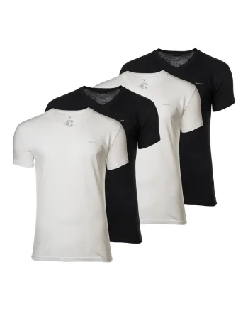 Set de tricouri slim fit de bumbac - 4 perechi, Alb/Negru