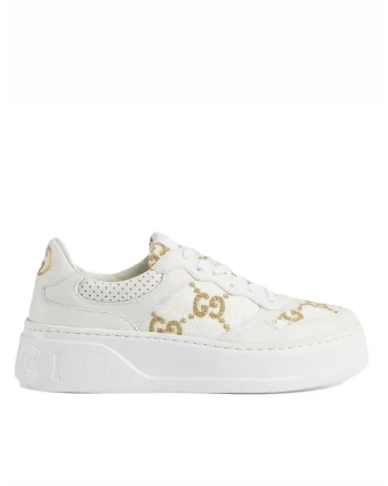 Women's GG Sneaker White Gold Leather, Alb/Bej