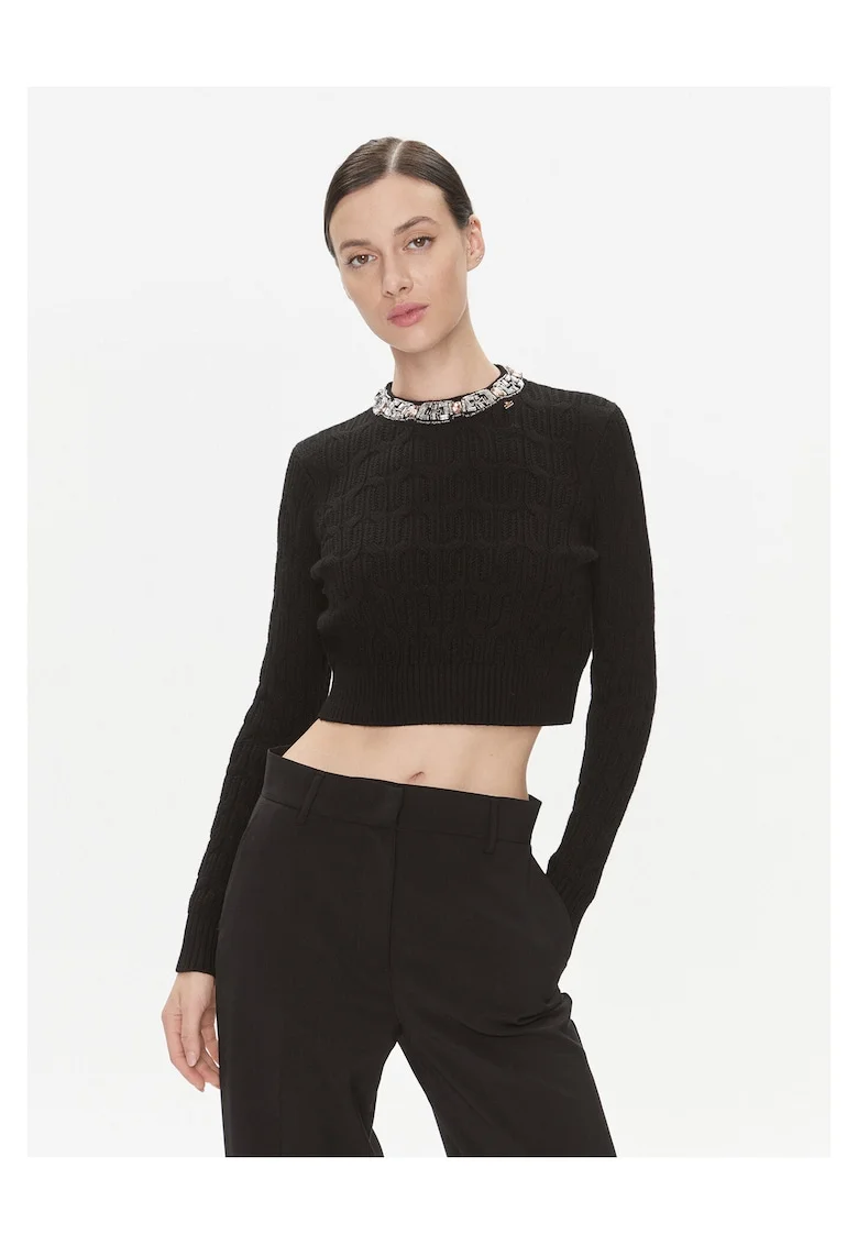 Pulover dama,  slim fit, negru, lana,