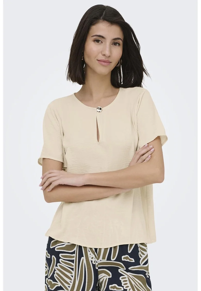 Bluza vaporoasa cu decolteu rotund, Bej