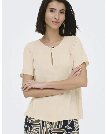 Bluza vaporoasa cu decolteu rotund, Bej