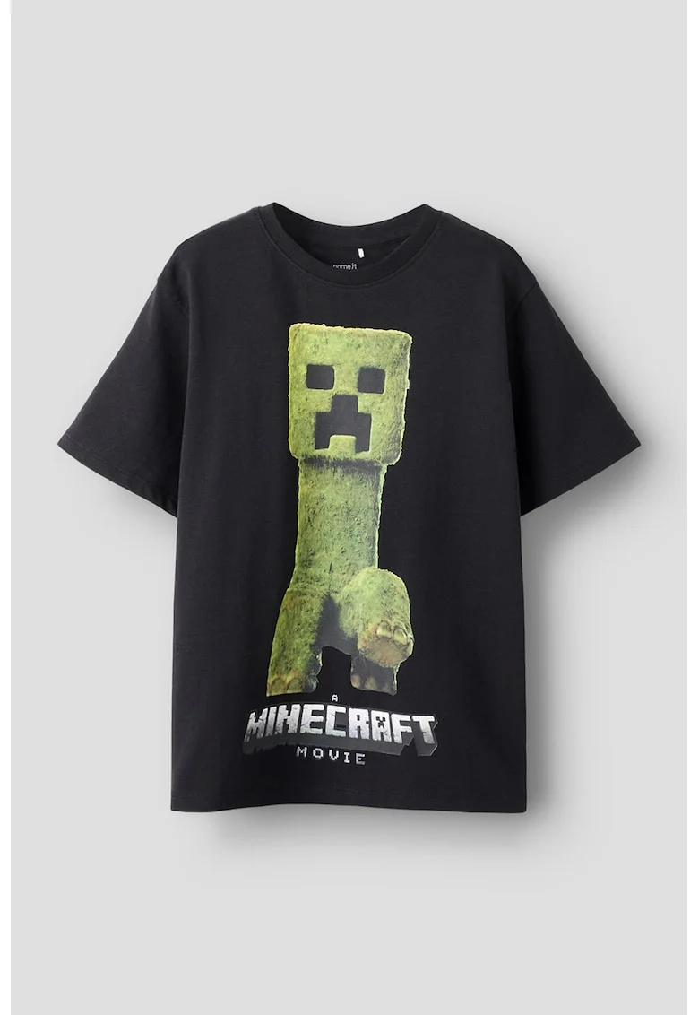 Tricou cu imprimeu Minecraft, Negru/Verde fistic