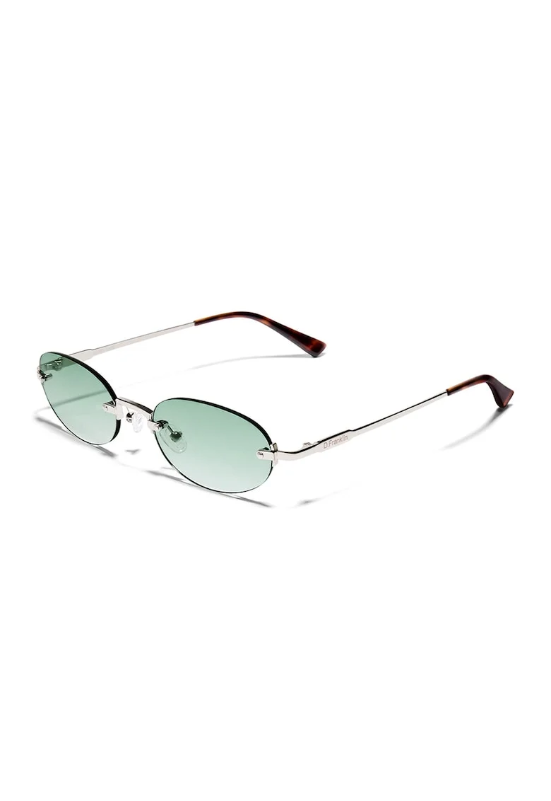 Ochelari de soare ovali, fara rama, Verde, Auriu,