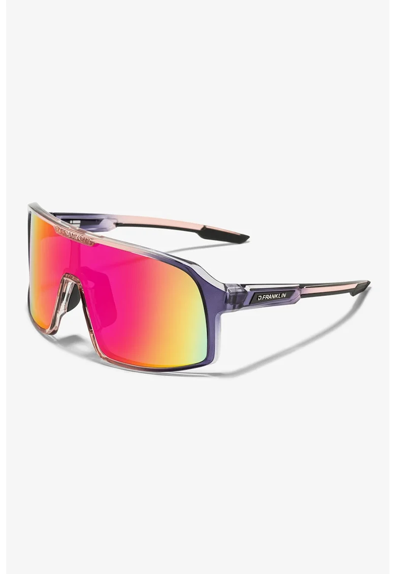 Ochelari de soare shield unisex cu lentile oglinda, Negru/Lila