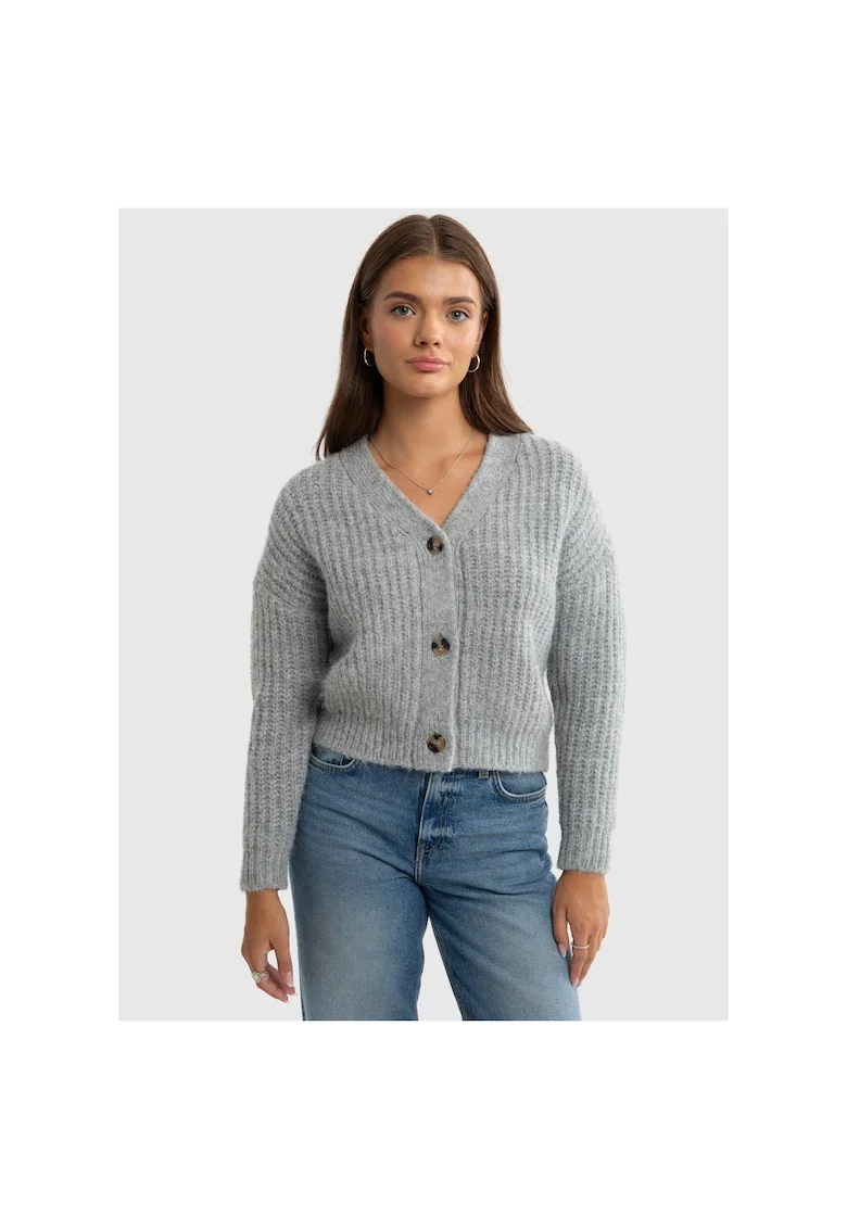 Cardigan scurt cu nasturi si textura striata