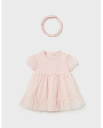 Set de rochie evazata si bentita, Roz pal