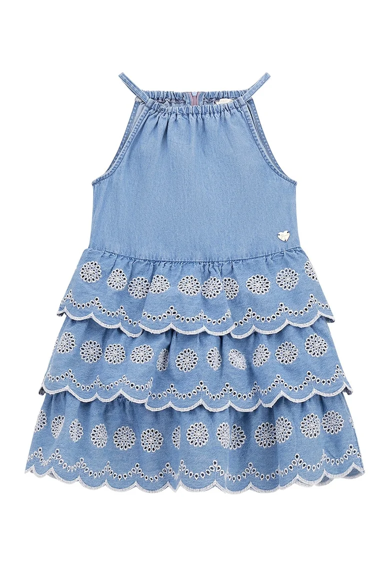 Rochie evazata de denim cu volane, Albastru lavanda