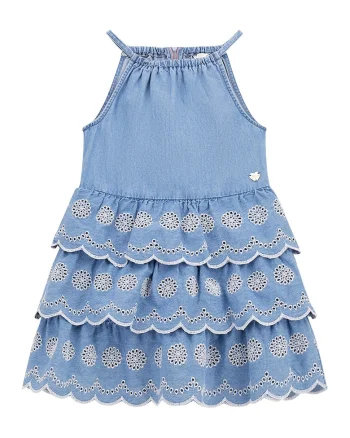 Rochie evazata de denim cu volane, Albastru lavanda