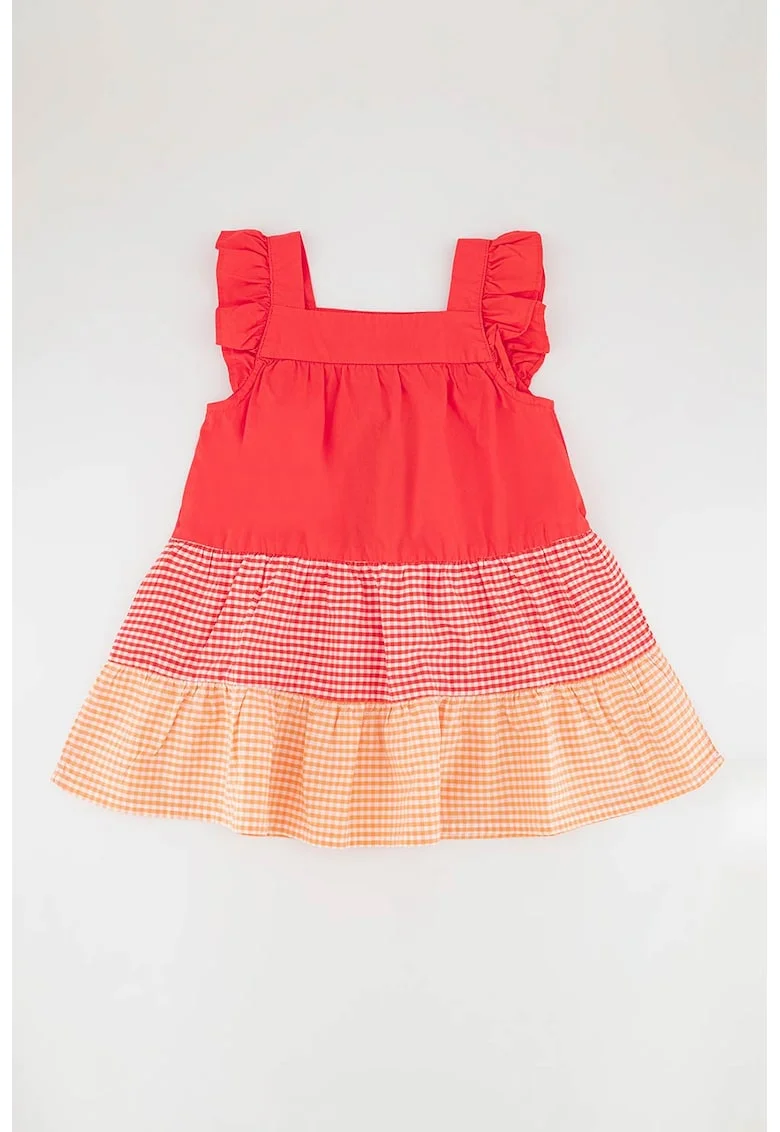 Rochie din bumbac cu model in carouri, Coral