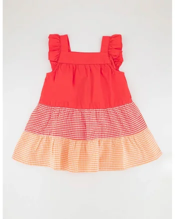 Rochie din bumbac cu model in carouri, Coral