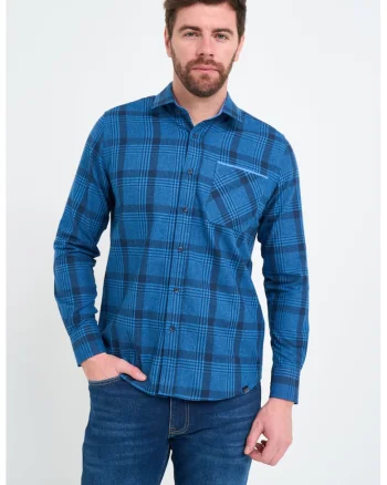 Camasa din bumbac cu model in carouri si maneci lungi, Negru/Albastru inchis