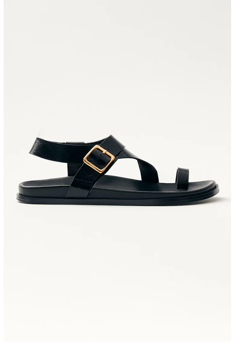 Sandale de piele cu talpa plata si catarama, Negru