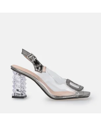 Sandale cu toc sculptural si segmente transparente