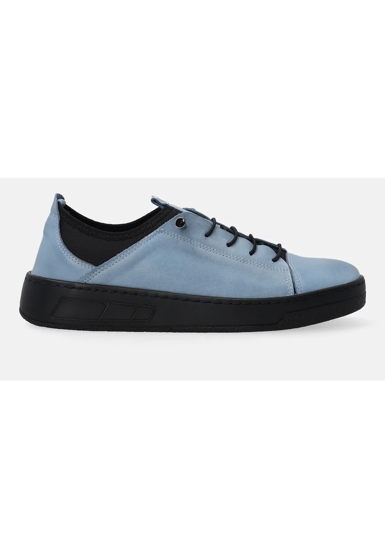 Pantofi casual din piele si piele ecologica, Albastru prafuit