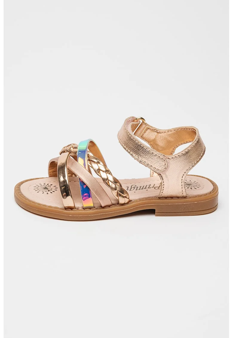 Sandale de piele cu velcro, Auriu rose/Caramel
