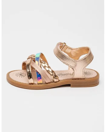 Sandale de piele cu velcro, Auriu rose/Caramel
