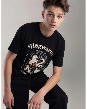 Tricou cu imprimeu grafic, Negru/Bej deschis