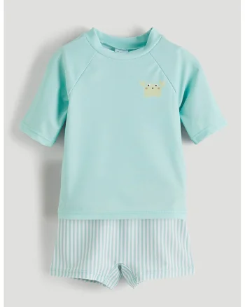 Costum de baie cu imprimeu si doua piese, Turcoaz