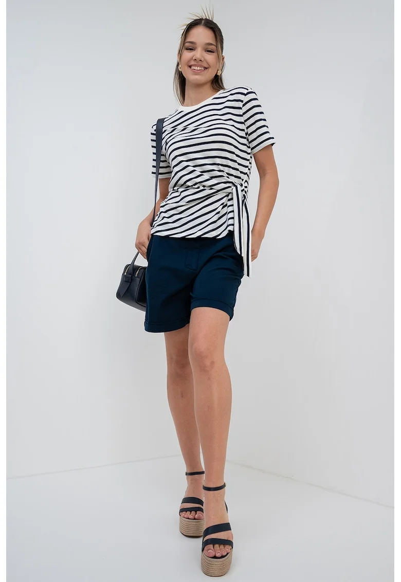 Tricou de bumbac organic cu nod lateral, Alb murdar/Bleumarin