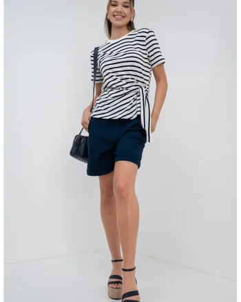 Tricou de bumbac organic cu nod lateral, Alb murdar/Bleumarin