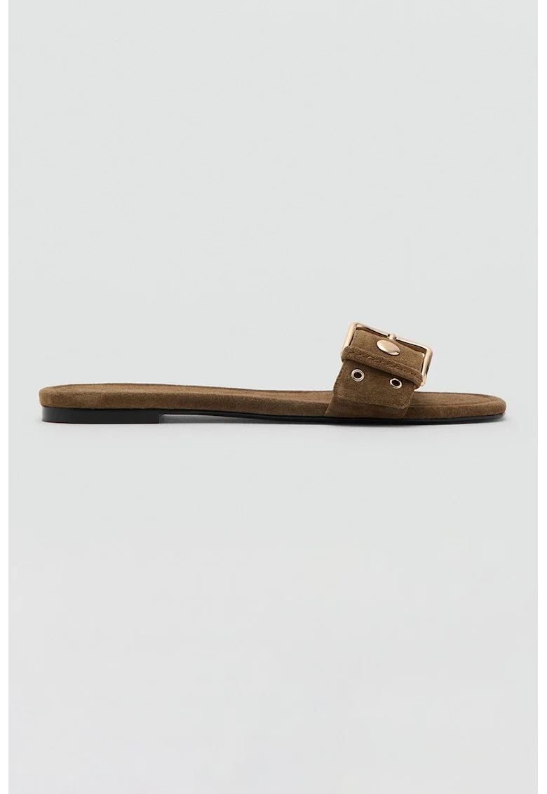 Sandale flatform din piele intoarsa, Maro