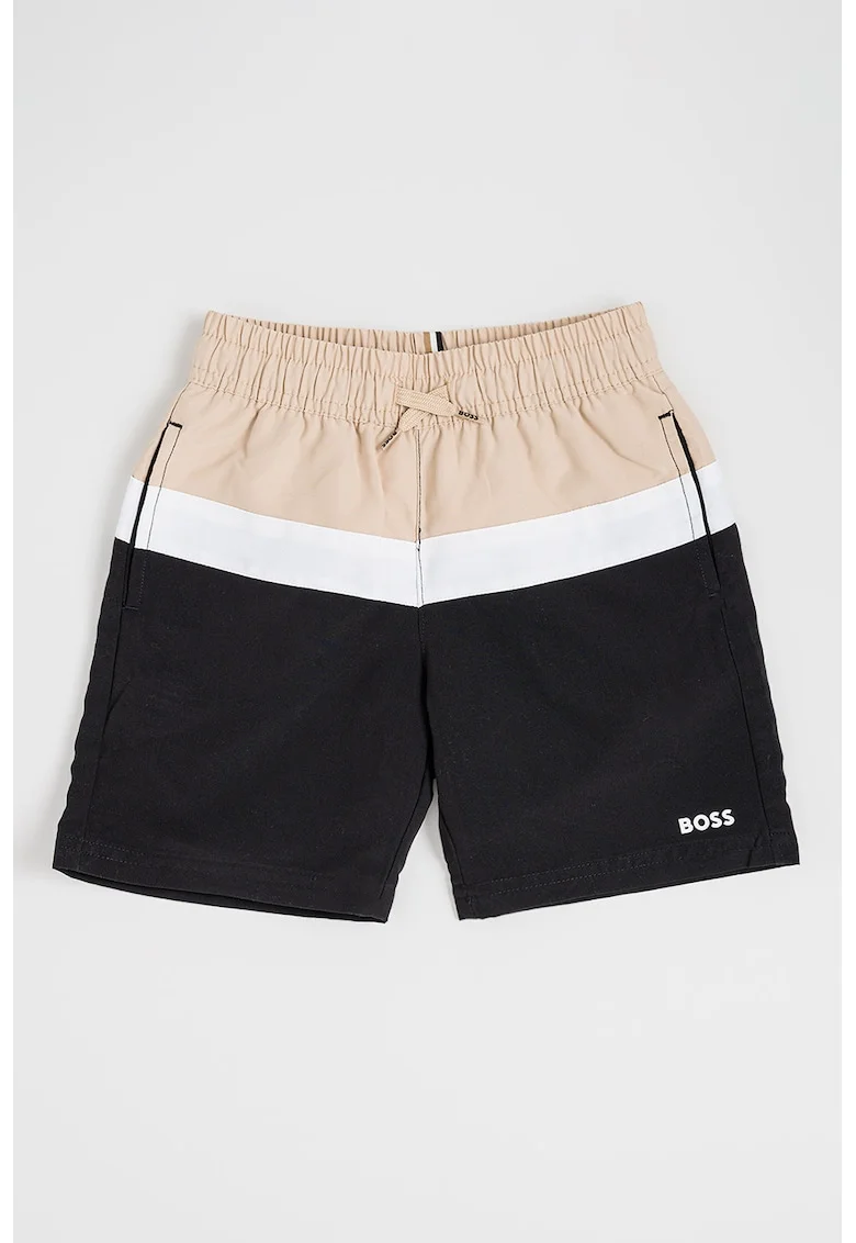 Pantaloni scurti de baie cu snur in talie, Alb/Negru/Bej inchis