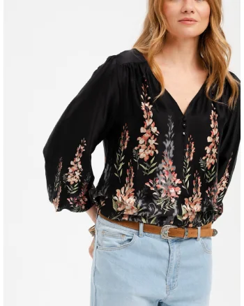 Bluza Li cu imprimeu floral si decolteu in V