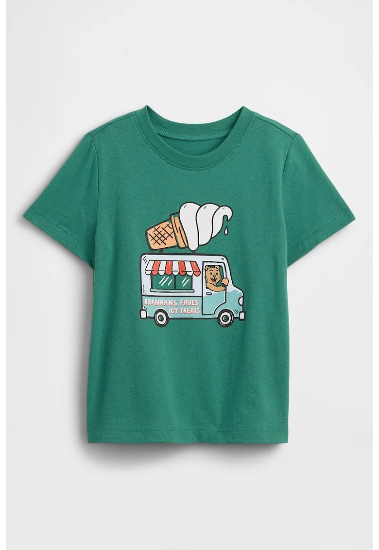 Tricou de bumbac cu imprimeu grafic, Verde feriga