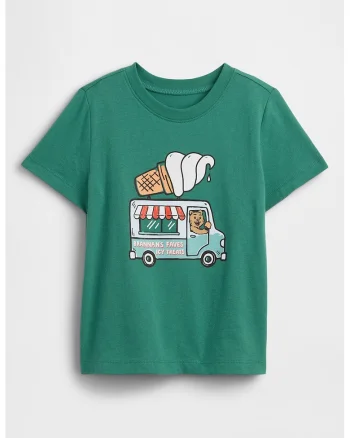 Tricou de bumbac cu imprimeu grafic, Verde feriga