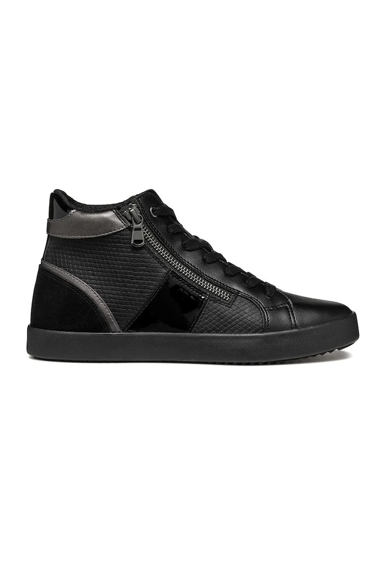 Pantofi sport cu insertii de piele intoarsa, Negru/Gri inchis